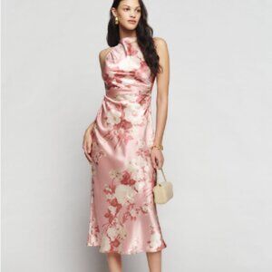 Reformation Casette Midi Silk Dress- Bellini Pink Floral Size 4